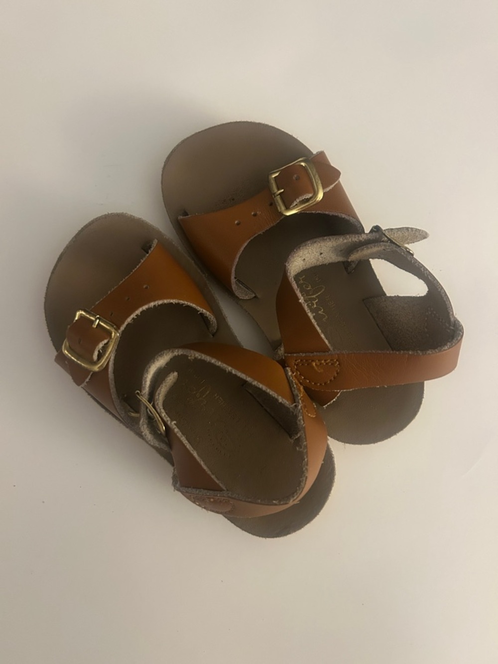 Kids Tan Leather Buckle Sandals